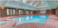  ??  ?? The indoor swimming pool area has a large skylight, a built-in hot tub, a pool bar and two walkouts.