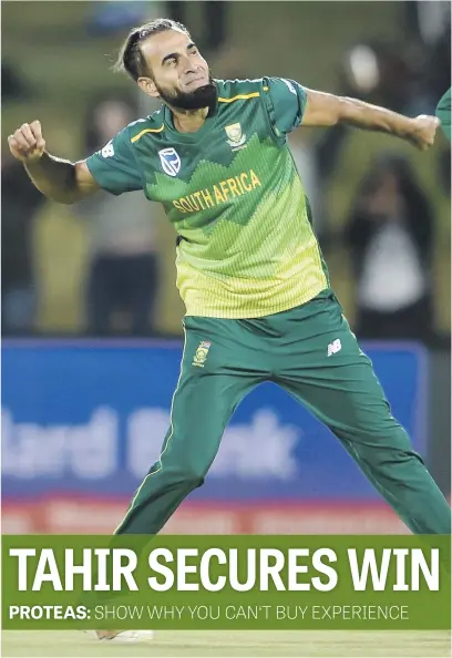  ?? Picture: Gallo Images ?? STOLE THE LIMELIGHT. South Africa’s Imran Tahir during the 2nd Momentum One Day Internatio­nal match against Zimbabwe at the Mangaung Oval in Bloemfonte­in yesterday.