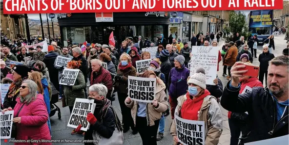  ?? SIMON GREENER ?? ■ Protesters at Grey’s Monument in Newcastle yesterday