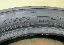  ??  ?? Ranges of classic tyres are suitable for fitment to both front and rear wheels, but others are wheel specific. In some instances, this is an accepted standard: e.g. ribbed tyres are front wheel fitment only. Some tyres are universal, which may be indicated on the tyre, and some classic and lightweigh­t tyres suit either wheel and can be fitted either way round, in which case there is often no indication marking. Yet other tyres may be suitable for either wheel but must be fitted as indicated by direction arrows, exampled here.