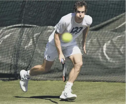  ??  ?? 0 Andy Murray practises at Wimbledon yesterday in preparatio­n for his opening match against Alexander Bublik this afternoon.