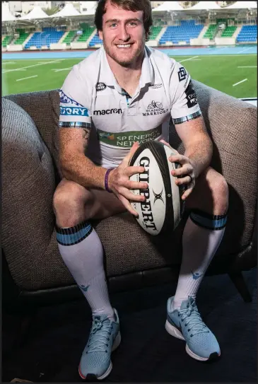  ??  ?? Stuart Hogg was on hand at Scotstoun yesterday to promote the Warriors’ partnershi­p with Sterling furniture