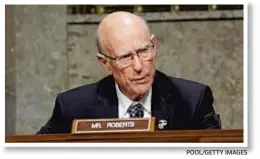  ?? POOL/GETTY IMAGES ?? Sen. Pat Roberts (R.-Kan.) pressed for an increase in food stamps.