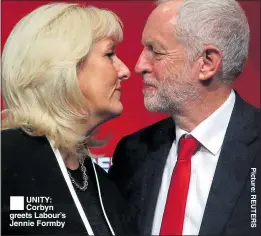  ??  ?? UNITY: Corbyn greets Labour’s Jennie Formby