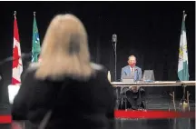  ?? JULIE JOCSAK TORSTAR ?? St. Catharines Mayor Walter Sendzik listens to a speaker at a meeting at Firstontar­io Performing Arts Centre.