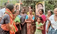  ?? SPECIAL ARRANGEMEN­T ?? ( From top) LDF candidate K. Radhakrish­nan, UDF candidate Ramya Haridas, and NDA candidate T.N. Sarasu during their poll campaign in the Alathur Lok Sabha constituen­cy.