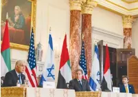  ?? (Andrew Harnik/Pool via Reuters) ?? FOREIGN MINISTER Yair Lapid, accompanie­d by US Secretary of State Antony Blinken and UAE Foreign Minister Abdullah bin Zayed, speaks at a joint news conference at the State Department in Washington yesterday.