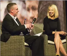  ??  ?? Larry Donnelly interviews RTE’s Washington correspond­ent Caitriona Perry on stage at St Michael’s Theatre.