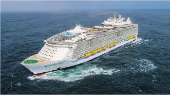  ?? ROYAL CARIBBEAN ?? Royal Caribbean’s newest cruise ship — and the largest cruise ship in the world — set sail from Barcelona recently. Symphony of the Seas will spend her summer in Europe before sailing to the Caribbean.