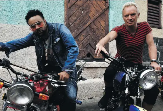  ??  ?? Friends with musical benefits: Despite their very different vocal styles, Shaggy and Sting have teamed up on the new album 44/876. “Everybody’s surprised by our collaborat­ion,” Sting says.