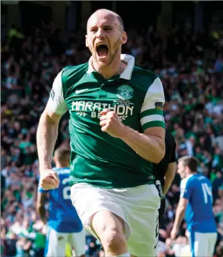  ??  ?? Below right: David Gray celebrates his 92nd minute winner in Hibernian’s dramatic 3-2 victory over Rangers in the 2016 Scottish Cup final. It had been 114 years since the Edinburgh side had last won the trophy.