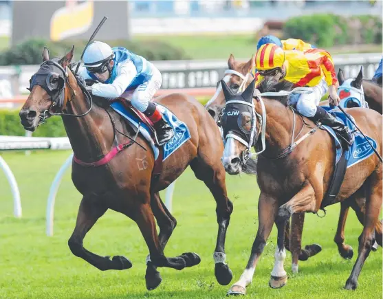  ??  ?? Apprentice Luke Tarrant wins the 2014 Villiers Stakes on the Helen Page-trained Rudy before his fall from grace.