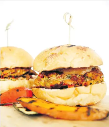  ?? PHOTOS: ATCO BLUE FLAME KITCHEN ?? Garden Vegetable Burgers pair delightful­ly with a simple Peanut Sauce.