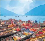  ??  ?? Colourful boats at the Nainital Lake