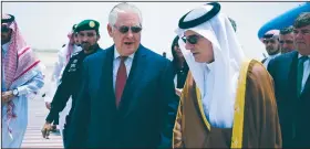  ?? AP/U.S. State Department ?? U.S. Secretary of State Rex Tillerson (center left) is welcomed by Saudi Foreign Minister Adel alJubeir on Wednesday upon his arrival in Jiddah, Saudi Arabia.