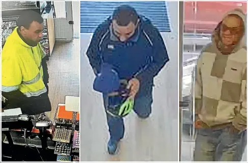  ?? ?? A man wanted in relation to a series of aggravated robberies around Christchur­ch, believed to be Justin Wiremu Keremete. Pictured at, from left: Metro Mart on Normans Rd in Strowan, ANZ Rangiora and Paper Tree bookstore in St Martins.