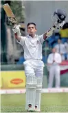  ??  ?? Avishka Perera celebratin­g the 100 - Pic by Priyantha Wickramaar­achchi