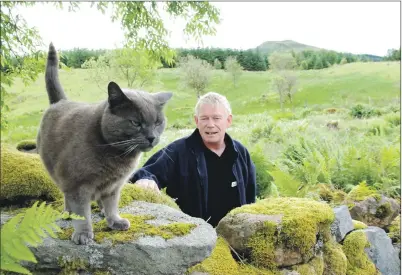  ?? 06_a27auchind­rain04 ?? Bob Clark wonders what gems of informatio­n these stones might hold. His feline friend Catty-Cat is more interested in potential furry snacks among the ruins.