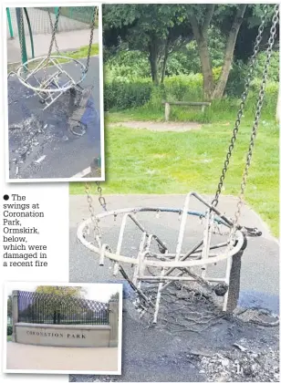  ?? The swings at Coronation Park, Ormskirk, below, which were damaged in a recent fire ??