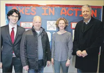  ?? - Submitted ?? During a visit to Kings County Jan. 15, Tory leader Jamie Baillie, second from left, and Kings North MLA John Lohr met with Acadia University Students’ Union vice-president Liam Murphy, left, and president Callie Lathem, right.