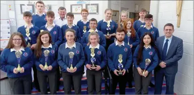  ??  ?? Award winners at Causeway Comprehens­ive Awards Night with Principal Cathal Fitzgerald and Awards Night co-ordinator Tim Leahy.