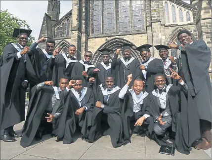  ??  ?? DEGREES OF SUCCESS: Students from Angola graduating after completing their nautical training at City of Glasgow College. Picture: Colin Mearns