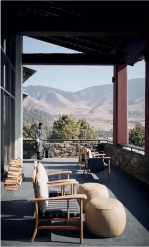  ??  ?? Clockwise from top left: the Amankora Gangtey dining room; luxury style in the resort; winter light pours in through the large windows; modern comforts abound; the lodge is surrounded by potato farms