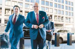  ?? JOSE LUIS MAGANA/AP ?? Former New York Mayor Rudy Giuliani, who is being sued by two former Georgia election workers, arrives Thursday at the federal courthouse in Washington.