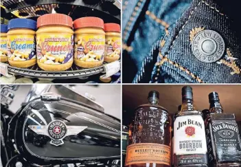  ?? FOTO: DPA ?? Die EU-Kommission prüft als Antwort auf Trumps Handelspol­itik Importzöll­e auf US-Waren wie Erdnussbut­ter, Levi-StraussJea­ns, Harley-Davidson-Motorräder oder Jim-Beam-Whiskey.