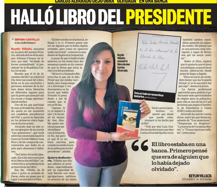  ?? BRYAN CASTILLO. ?? Keylin Villalta encontró libro de don Carlos Alvarado. Este es todo un recuerdazo histórico.