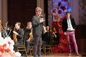  ?? Julie Goetz ?? Conductor Pablo Heras-Casado and concert host Jacob Joyce discuss Stravinsky’s “The Rite of Spring” at Heinz Hall in May 2023.