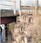  ?? Photo / Bay of Plenty Regional Council ?? Close up of septic tank discharge running down steps next to Orini Canal bridge.