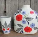  ?? KRYSTAL SPECK ?? Smoothie cup and statement vase, slipcast porcelain, by Krystal Speck, Studio 6.
