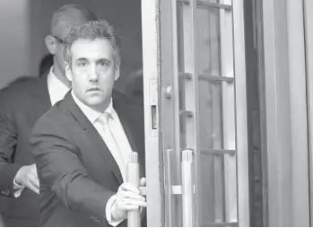  ?? MARY ALTAFFER/AP ?? President Donald Trump’s former lawyer, Michael Cohen, confessed in a guilty plea Thursday that he lied to Congress about a Moscow real estate deal he pursued on Trump’s behalf during the heat of the 2016 Republican campaign.