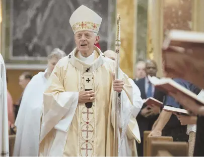  ?? AP FILE PHOTO ?? STAYING ON — FOR NOW: Cardinal Donald Wuerl of Washington was forced to resign amid allegation­s he covered up clergy sex abuse in the Pittsburgh Diocese, but will stay on until his replacemen­t is named.