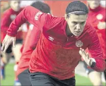  ?? AP PHOTO ?? Christine Sinclair and members of the Canadian women’s soccer team practise at B.C. Place, in Vancouver on Friday, Feb. 3, 2017.