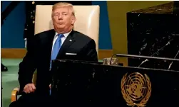  ?? PHOTO: REUTERS ?? US President Donald Trump returns to his seat after delivering his address to the United Nations General Assembly in New York.