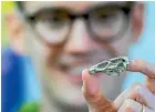  ?? AP ?? Researcher Daniel J. Field holds a life-size 3D print of the Asteriorni­s maastricht­ensis Wonderchic­ken skull in Cambridge, England.