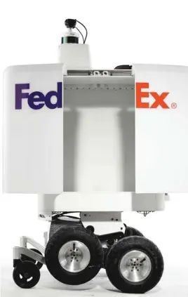  ?? — Reuters ?? A Fedex Sameday bot, which will be tested this summer by Fedex and partners such as Pizza Hut, Target and Walmart for same-day delivery in some US cities is shown in this handout photo.