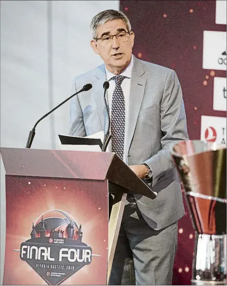  ?? FOTO: EFE ?? Jordi Bertomeu, en la presentaci­ón de la Final Four de Vitoria en 2019. El dirigente español dejará su puesto el próximo mes de junio