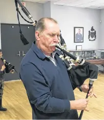  ??  ?? Mall shoppers may not know Dr. Robert McKay but if they’re wandering the halls on a Saturday, they could very well hear him on the bagpipes. He’s been playing now for several decades.