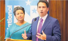  ?? Photo / NZME ?? Paula Bennett with Simon Bridges. Sometimes she gets to pull the string.