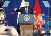  ?? SPENCER PLATT/TNS ?? President Donald Trump speaks at the opening ceremony of the Veterans Day Parade on Monday in New York City.