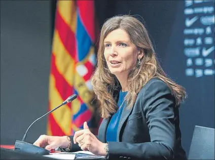  ?? FOTO: PERE PUNTÍ ?? Susana Monje, vicepresid­enta del área económica, presentó el balance económico de la pasada temporada