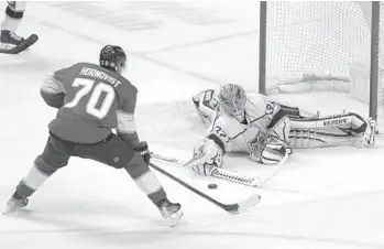  ?? MARTA LAVANDIER/AP ?? Kings goaltender Jonathan Quick blocks a shot on goal by Panthers right wing Patric Hornqvist during the second period Thursday in Sunrise.