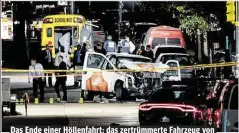  ??  ?? Das Ende einer Höllenfahr­t: das zertrümmer­te Fahrzeug von Sayfullo Saipov, nachdem es mit einem Schulbus kollidiert war.