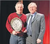  ?? 01_B09award03 ?? Steve Garraway receives the Mattie Gillies Trophy for best supporting acting performanc­e in the adult play Happy Deathday.