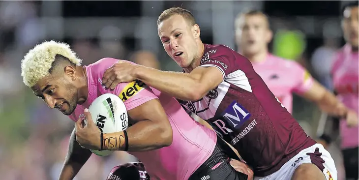  ?? Photo: NRL ?? Vodafone Fijian Bati strongman Viliame Kikau bursts through Manly Sea Eagles defence during their National Rugby League (NRL) clash at the Lottoland Stadium in Sydney, Australia, on April 1, 2021.