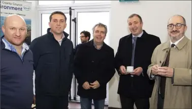  ??  ?? From left: Dermot Leahy, Wexford Co Council; Eoin Kinsella, assistant agricultur­al scientist; Gerry Forde, senior engineer, Wexford Co Council; Jack Nolan, Dept of Agiculture; and Andy Fanning, EPA.