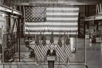  ?? Carolyn Kaster / Associated Press ?? Democratic presidenti­al candidate former Vice President Joe Biden speaks in Pittsburgh, asking, “Does anyone believe there will be less violence in America if Donald Trump is reelected?”